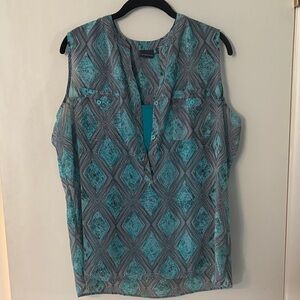 Covington Teal and Gray Geometric Sleeveless Blouse